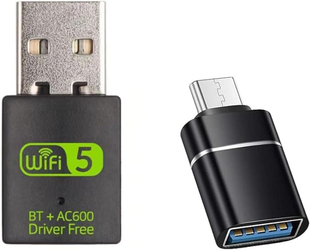 USB WiFi Adapter，600Mbps USB WiFi Bluetooth Adapter(Includes a USB to USB C Adapter)，Dual Band 5G/2.4G Wireless Network Adapter for Desktop Laptop PC，Supports Windows 7/8/8.1/10/11。