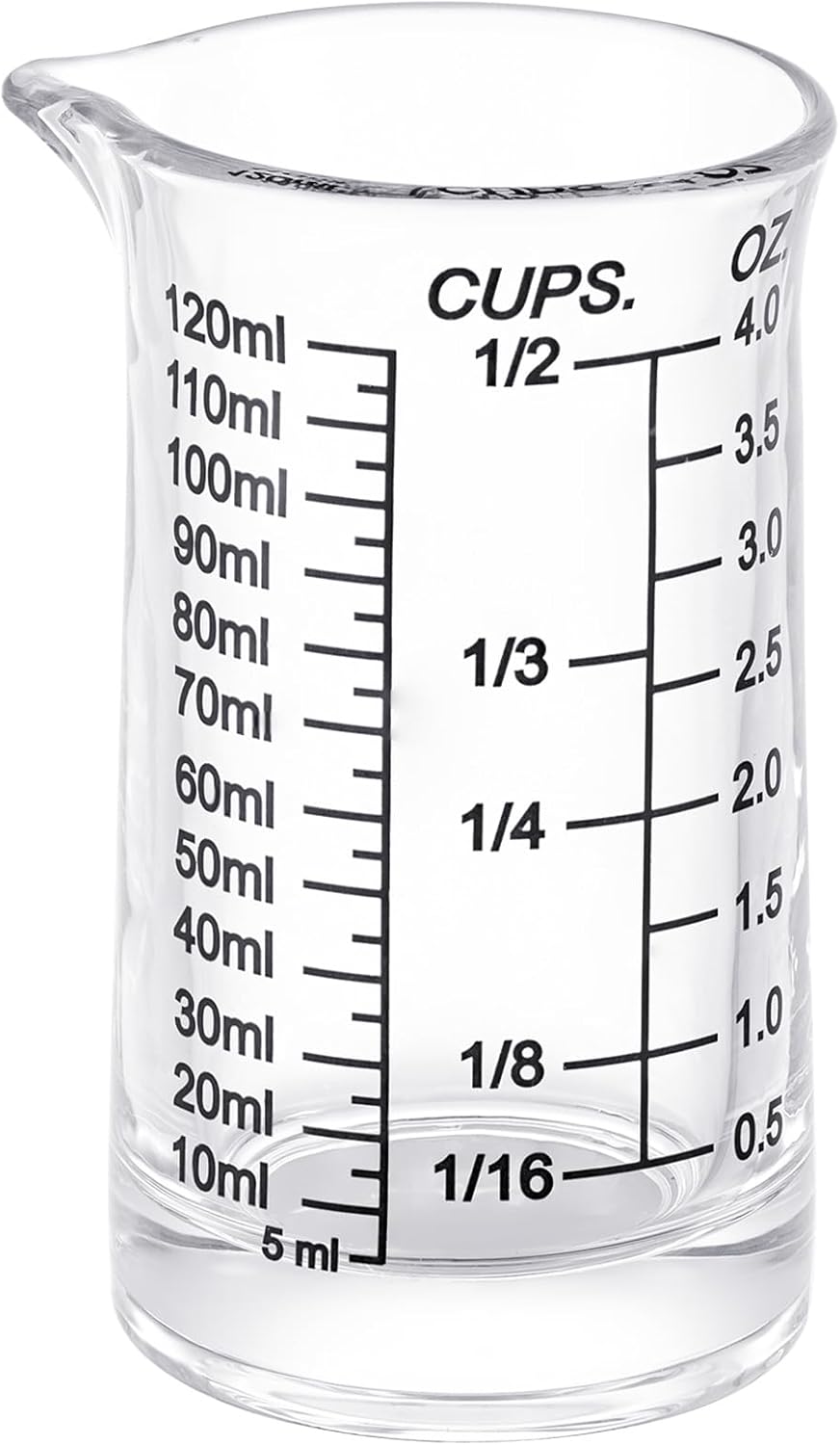 Shot Glass Measuring Cup 4 Ounce/120ML Liquid Heavy High Espresso Glass Cup Black Line，V-Shaped Spout