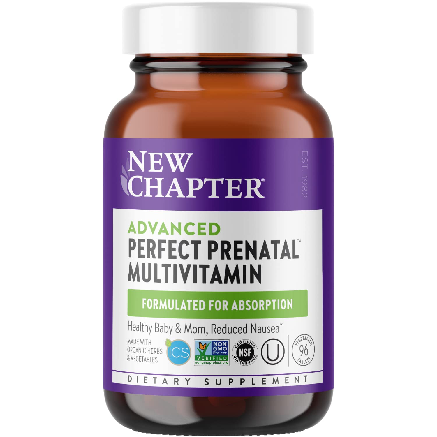 New Chapter Advanced Perfect Prenatal Vitamins – 96ct, Organic, Non-GMO Ingredients for Healthy Baby & Mom – Folate (Methylfolate), Iron, Vitamin D3, Fermented with Whole Foods and Probiotics