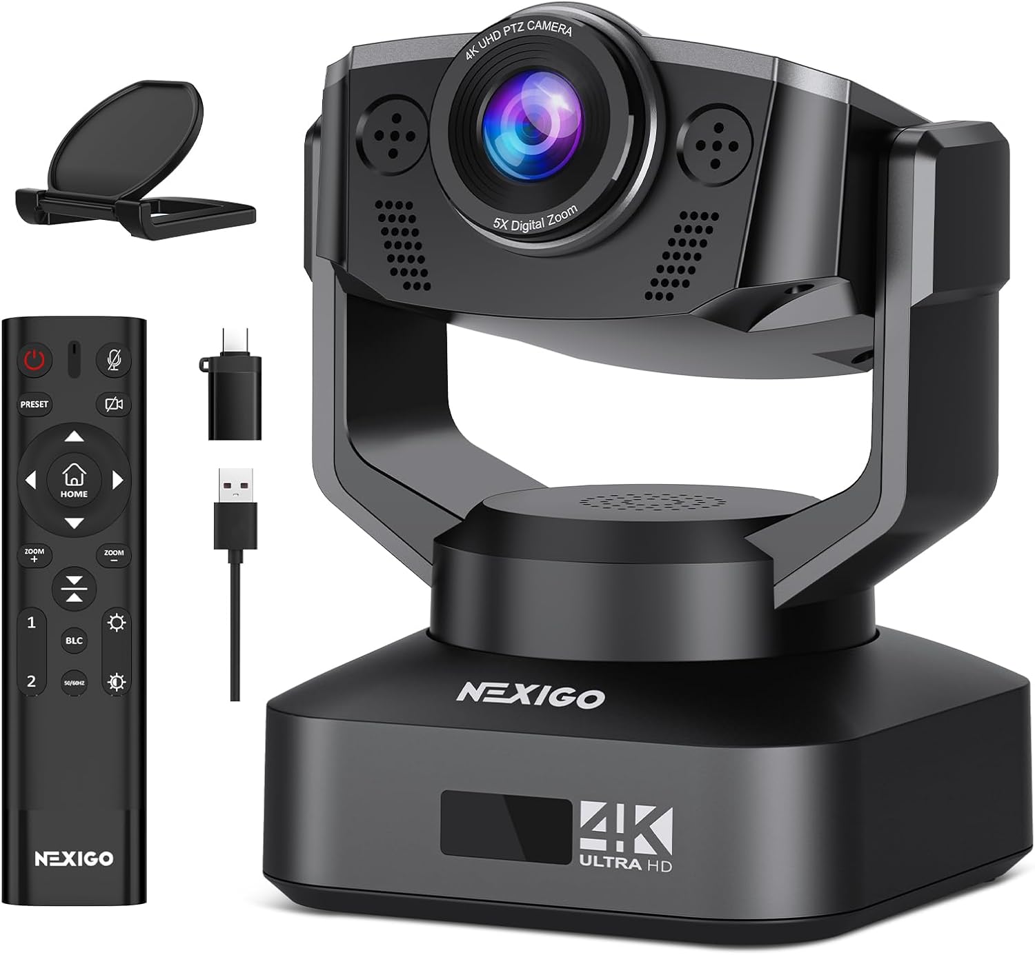 NexiGo Zoom Certified, N990 (Gen 2) 4K PTZ Webcam, Video Conference Camera System with 5X Digital Zoom, Sony_Starvis Sensor, Position Preset, Dual Stereo Mics, 3.5mm Audio Jacks for External Mics