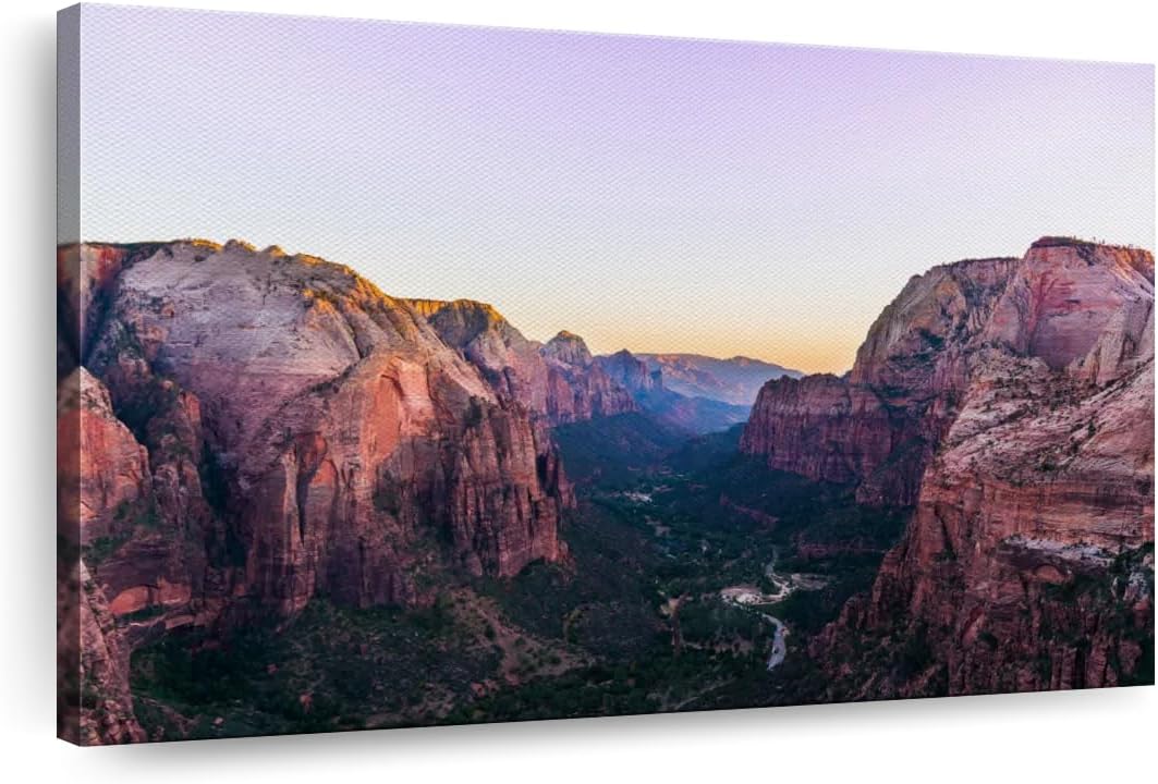 Elephant Stock Amazing Zion National Park Wall Art – Horizontal Wrapped Canvas – 1-Piece Living Room Wall Decor – Nature Photography Canvas Print – Brown and Pink Decor for Wall – 30″ X 20″