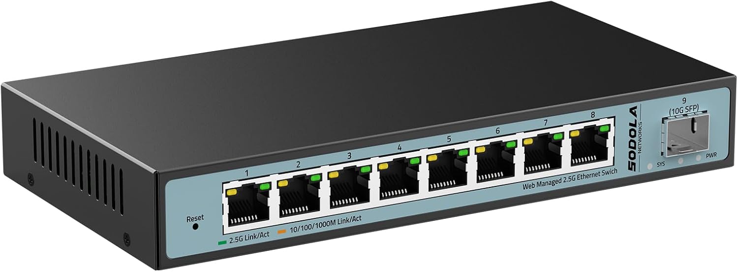 9 Port 2.5Gb Smart Web Ethernet Switch,1 10G SFP Slot&8 x 2.5G Base-T Ports,Link Aggregation, LACP/QoS/VLAN/IGMP Supported, Metal Fanless Managed Multi-Gigabit Switch