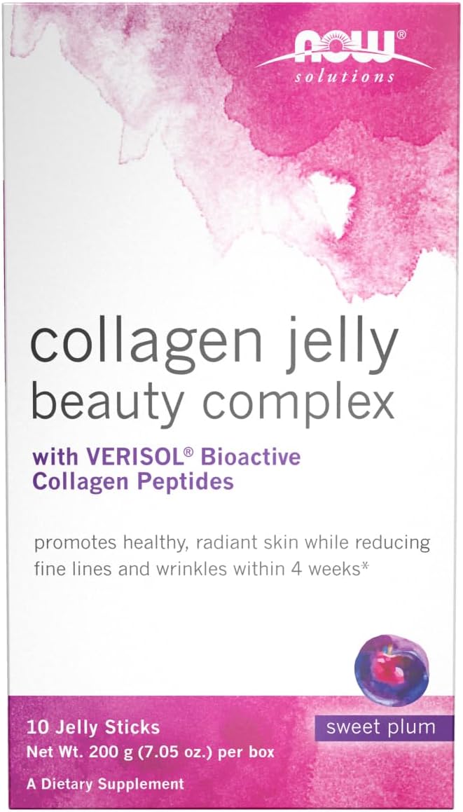 NOW Foods Solutions, Collagen Jelly Beauty Complex, Sweet Plum Flavor, 10 Jelly Sticks