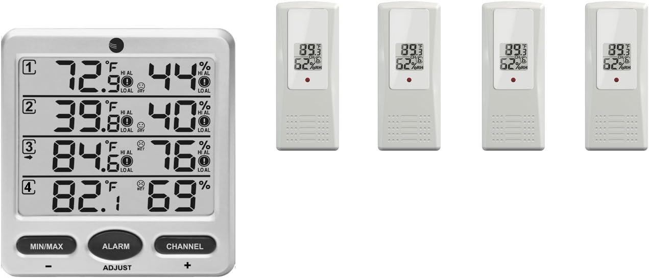 Ambient Weather WS-10-X4 Wireless Indoor/Outdoor 8 Channel Thermo-Hygrometer with Four Remote Sensors