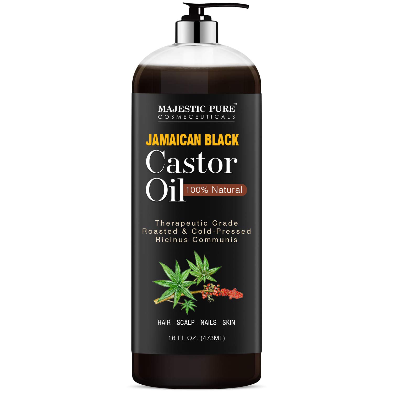 MAJESTIC PURE Pure Jamaican Black Castor Oil for Hair Care, Strengthening, Nourishing, and Volumizing Formula – Non GMO Verified, 16 Fl Oz