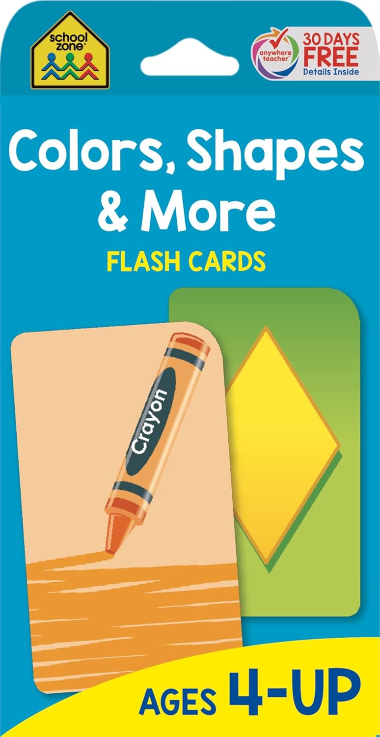 School Zone – Colors, Shapes & More Flash Cards – Ages 4 and Up, Preschool to Kindergarten, Pictures, Numbers, Rhyming Words, Directional Words, Shape Recognition, and More