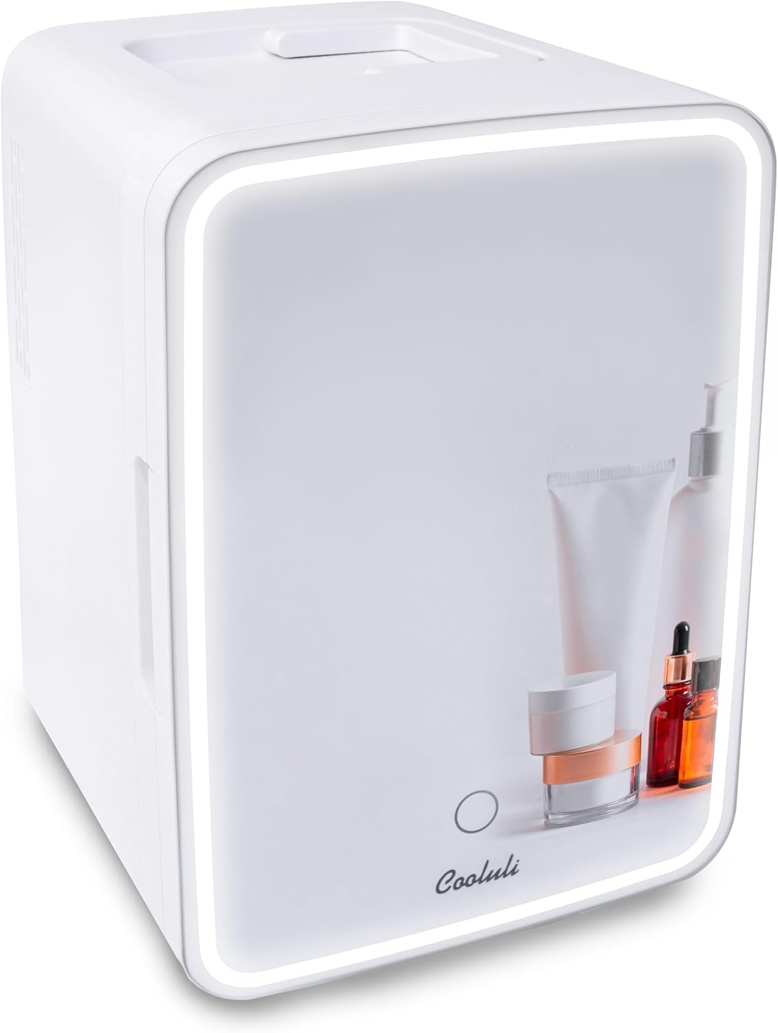 Cooluli Glow 10L Mini Skincare Fridge with Mirror & LED Light – Small Refrigerator for Skin Care, Makeup, Beauty, Cosmetics, Food & Drinks, White