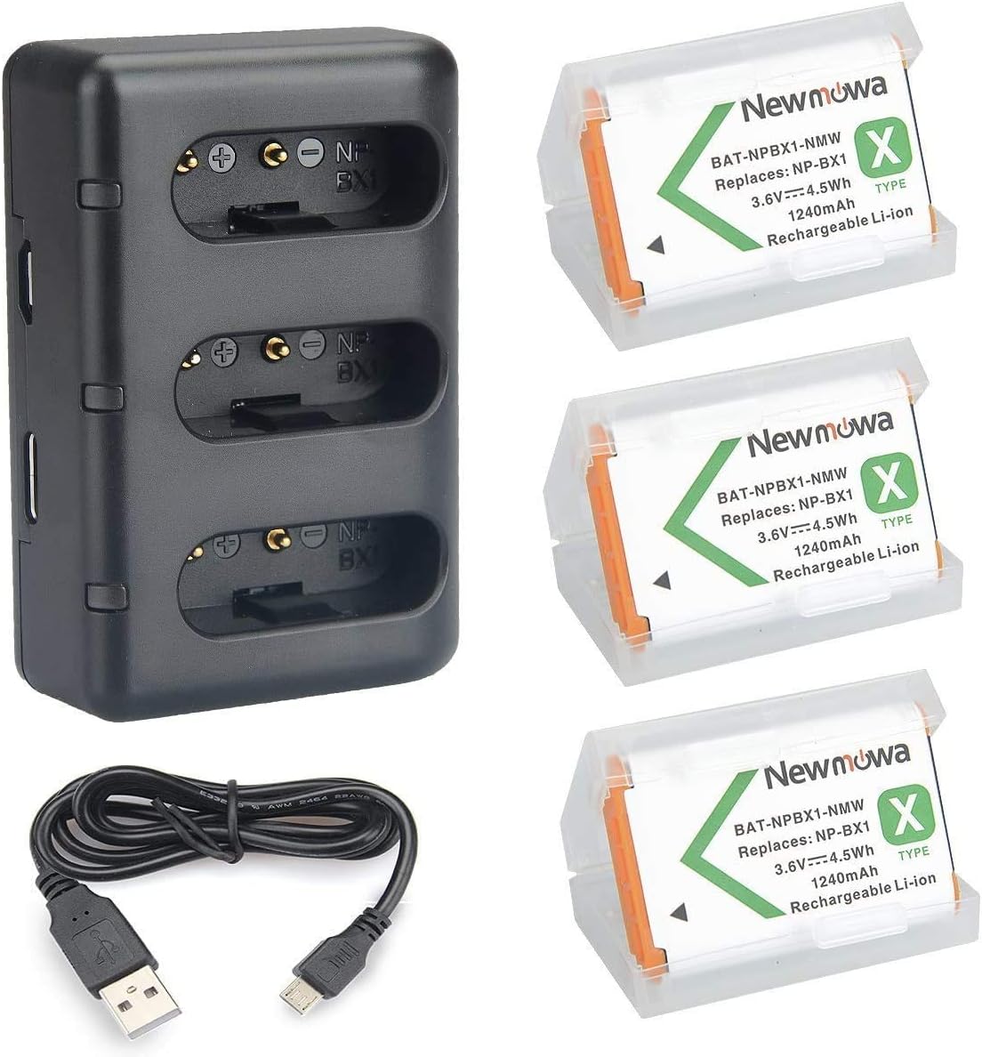 NP-BX1 Newmowa Replacement Battery (3-Pack) and 3-Channel USB Charger Set for Sony NP-BX1, DSC-RX100, DSC-RX100M III,IV, V/VII,ZV-1