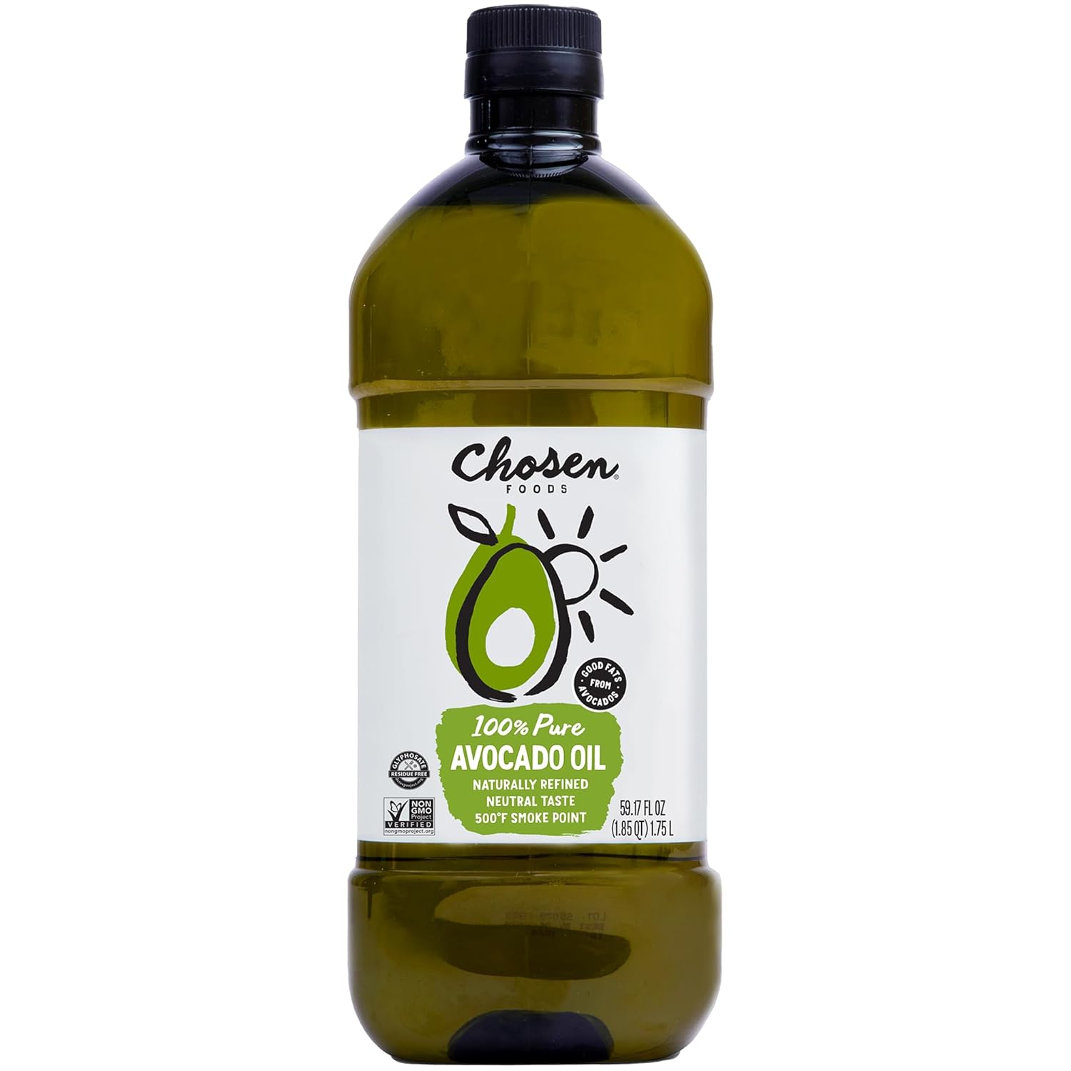 Chosen Foods 100% Pure Avocado Oil for Cooking – 1.75L – Made With Good Fats from Avocados, Naturally Refined, Never Adulterated, High Smoke Point, Non-GMO, Soy-Free, Canola Oil-Free, Gluten-Free, Paleo, Keto