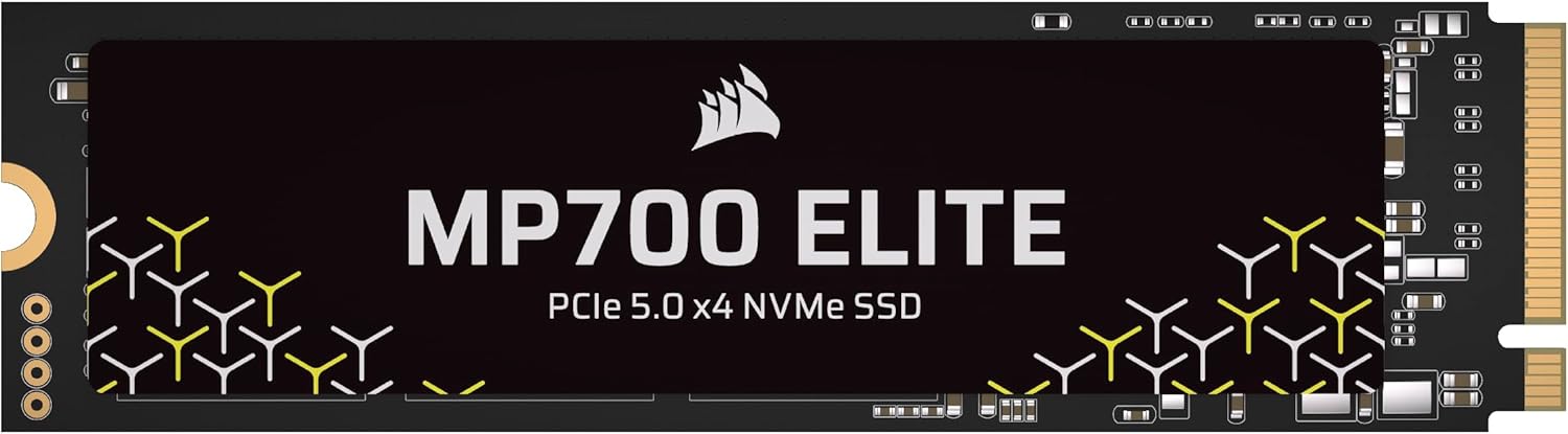 Corsair MP700 Elite 2TB PCIe 5.0 x4 NVMe M.2 SSD – Up to 10,000MB/sec – High-Density 3D TLC NAND – M.2 2280 – DirectStorage Compatible – Black