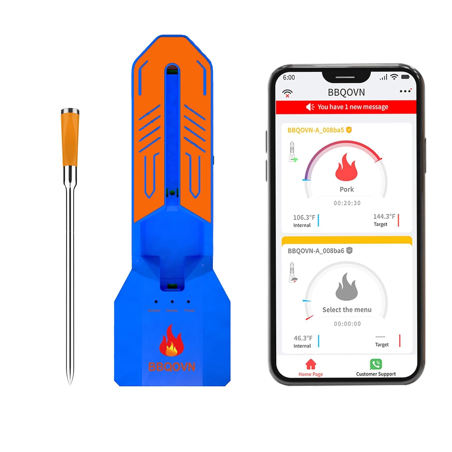 WiFi Wireless Meat Thermometer, Unlimited Range, 7 NIST Certified Accuracy Sensors with Ambient Temp Remote Monitoring for BBQ Grill, Oven, Smoker, Air Fryer (1, Yellow, Medium)