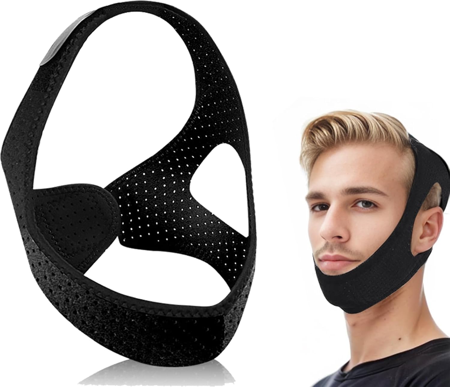 Anti Snoring Devices,Chin Strap for Sleeping,Breathable Snoring Solution,Adjustable Stop Snoring CPAP Chin Strap for Men and Women,Comfortable Sleeping – Black