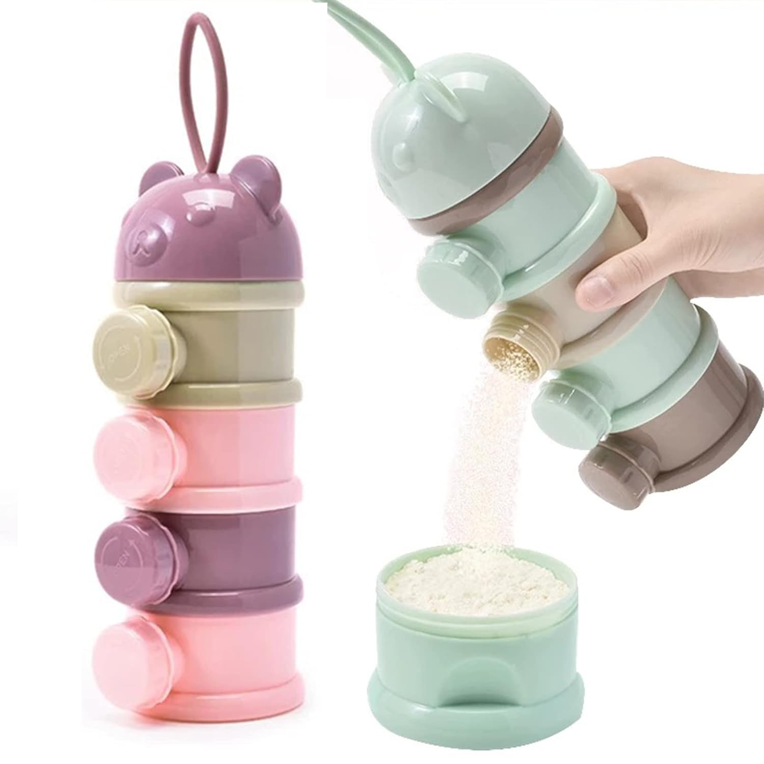 2 PCS Milk Powder Pots,Candy Storage Tank,Formula Dispenser Portable Milk Powder Formula Dispenser Container Pot Box Milk Cans Snack Storage Box for Travel,4 Layers Baby Milk Powder Dispenser