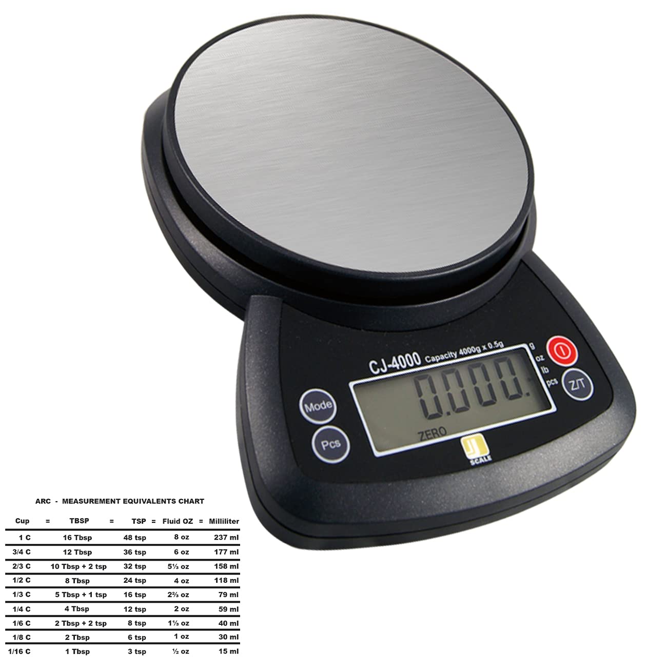 Jennings Digital Scale | CJ-4000 | Includes ARC Measurements Equivalents Chart Sticker CJ4000