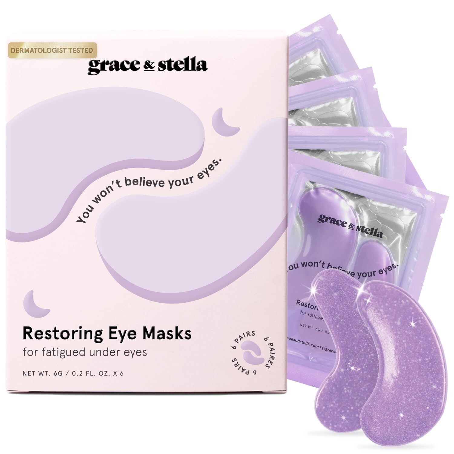 grace & stella Under Eye Patches for Puffy Eyes and Dark Circles (Retinol, 6 Pairs) Restoring Gel Under Eye Masks with Hyaluronic Acid – Vegan Cruelty-Free Skincare Birthday Gifts for Women