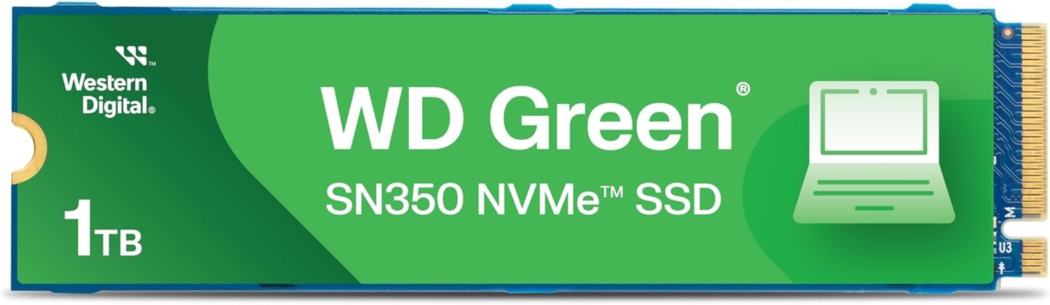 Western Digital 1TB WD Green SN350 NVMe Internal SSD Solid State Drive – Gen3 PCIe, QLC, M.2 2280, Up to 3,200 MB/s – WDS100T3G0C