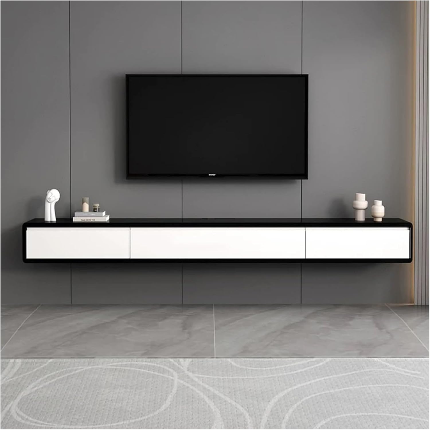 Floating TV Stand, Wall Mounted TV Console, Floating Entertainment Center, Wood TV Media Console, TV Shelf with Storage for Living Room Bedroom (A, 47.2 in/120 cm)