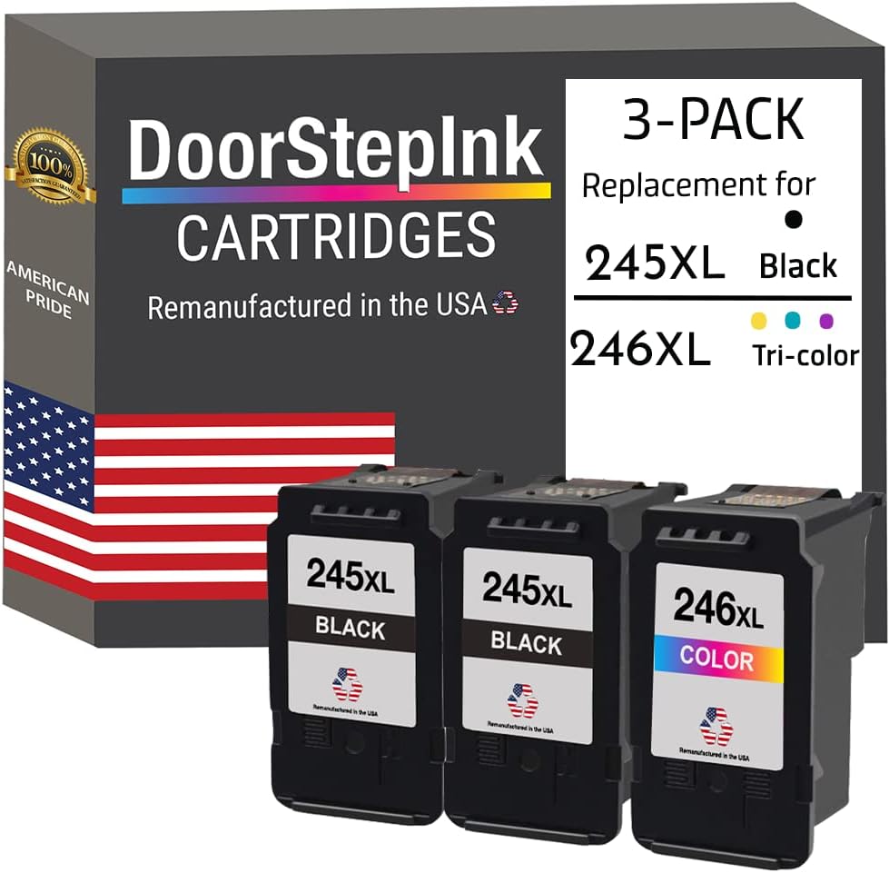 DoorStepInk Remanufactured in The USA Ink Cartridge Replacements for Canon PG-245XL 245 XL 243XL 243 XL CL-246XL 246 XL 244XL 244 XL 2 Black 1 Color 2 PK for PIXMA iP2820 MG2924 MX492 TS302 MG2920