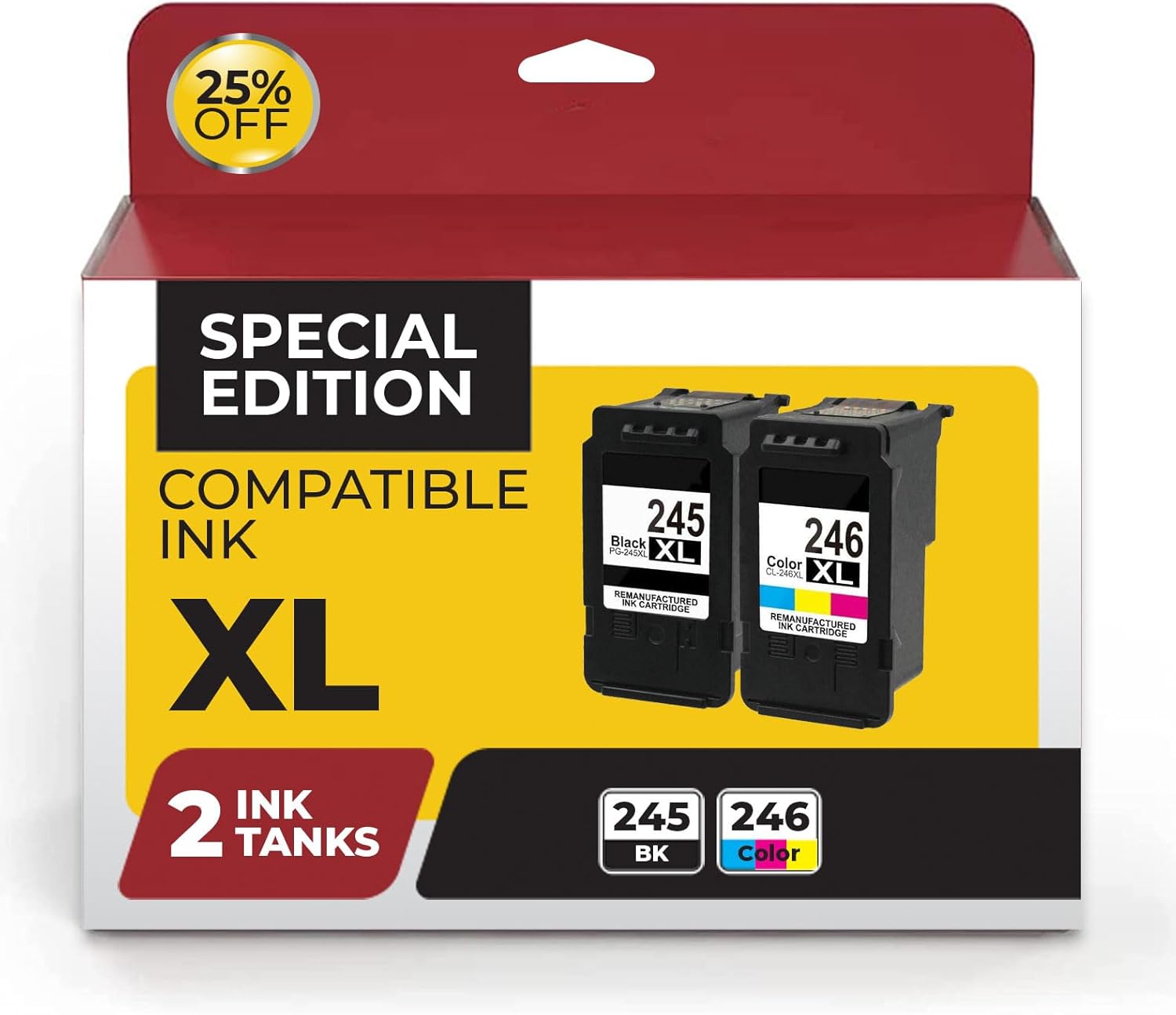 5-Star High Yield Ink Compatible with Canon PG-245XL Black (8278B013) & CL-246XL -Tri-Color (8280B001). Works with Pixma MX490 MX492 TR4520 MG2522 TS3322 TS202 TR4522 MG2920. 2 Value Pack