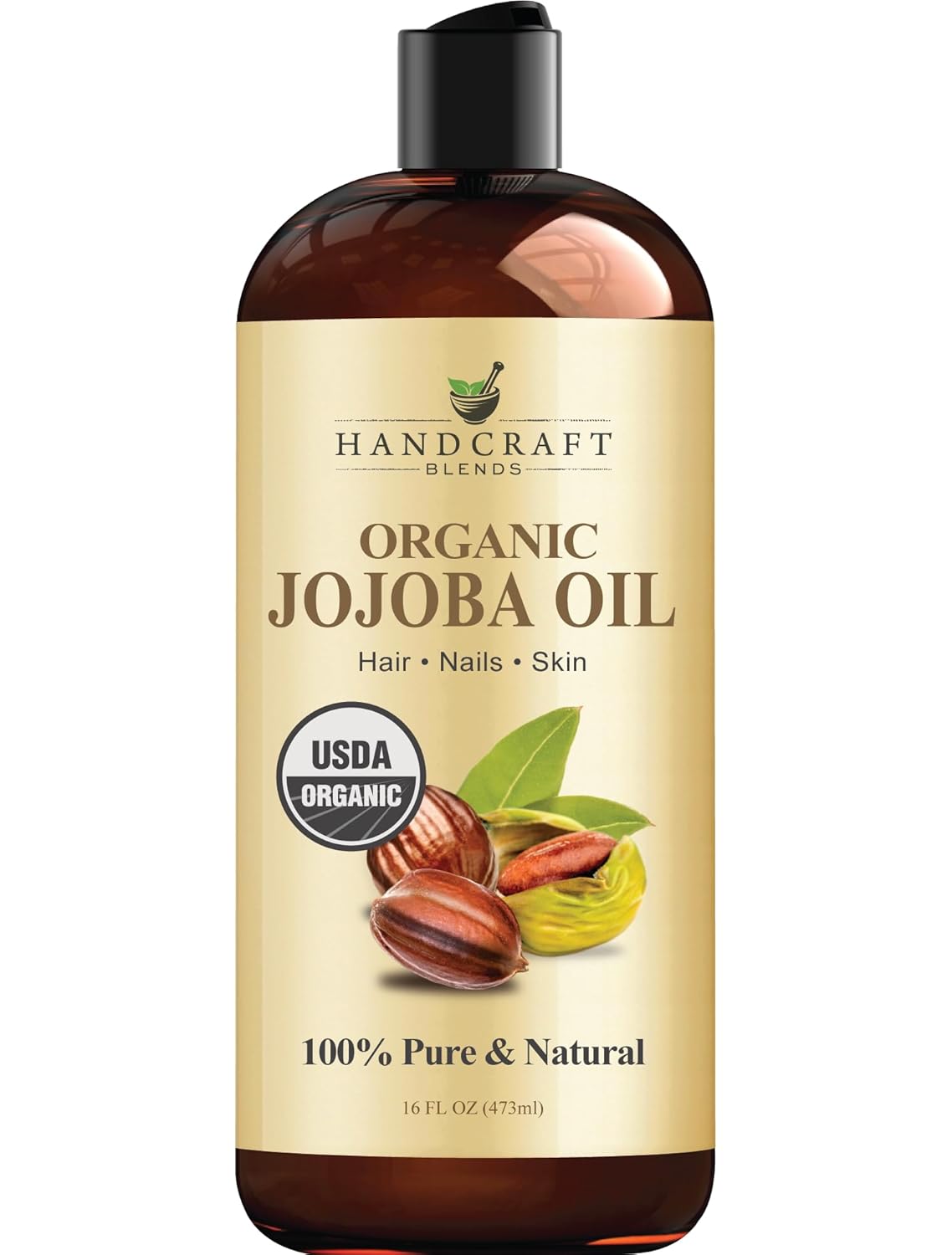 Handcraft Blends USDA Organic Jojoba Oil – 16 Fl Oz – 100% Pure and Natural – Premium Grade Oil for Face, Body and Hair – Anti-Aging Oil – Cold-Pressed and Hexane-Free