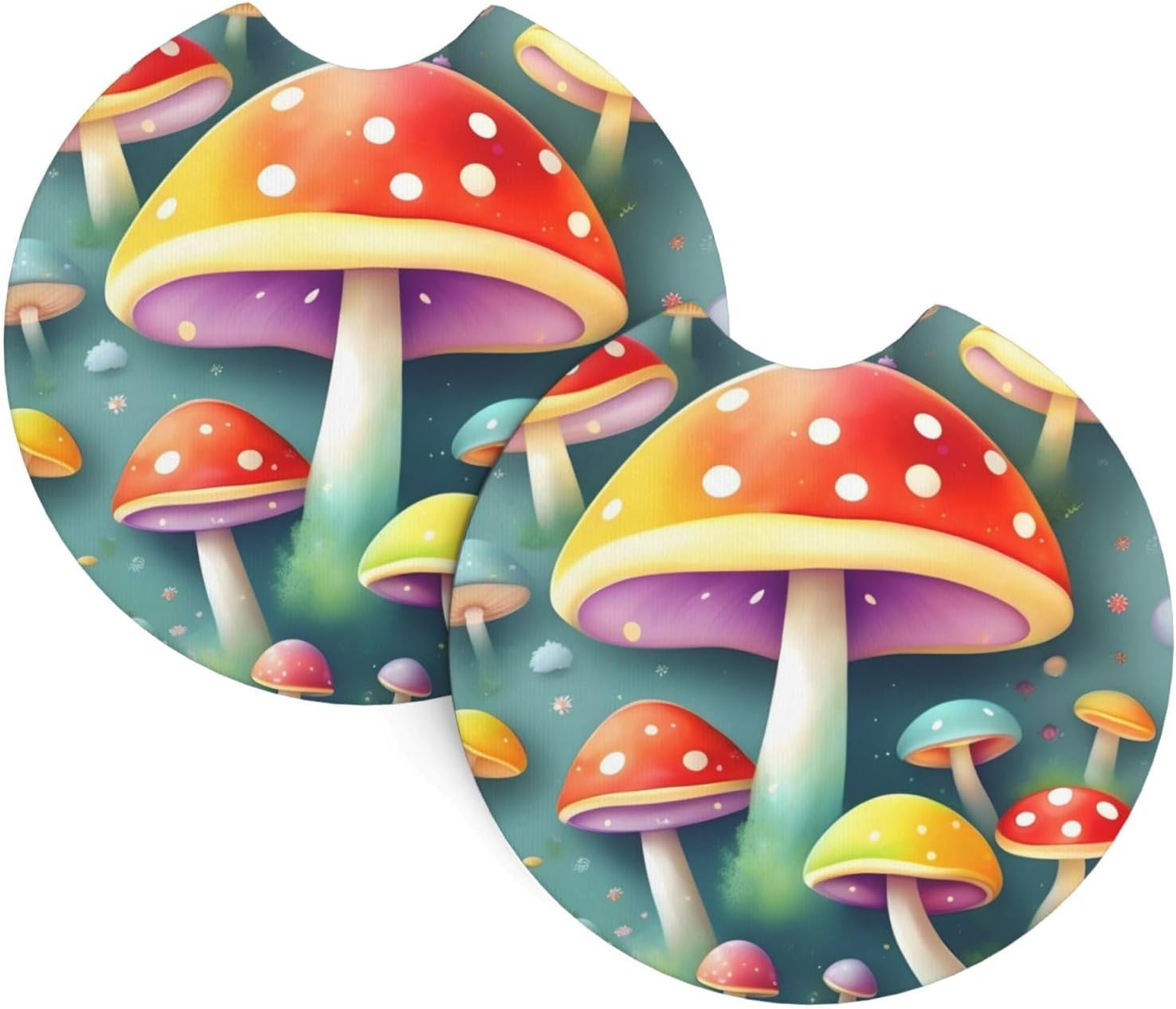 Phayah Cute Colored Mushrooms Car Coasters 2 Pack Protect Your Cup Holder Suitable for Daily Life and Outdoor Self-Driving New Car Gift