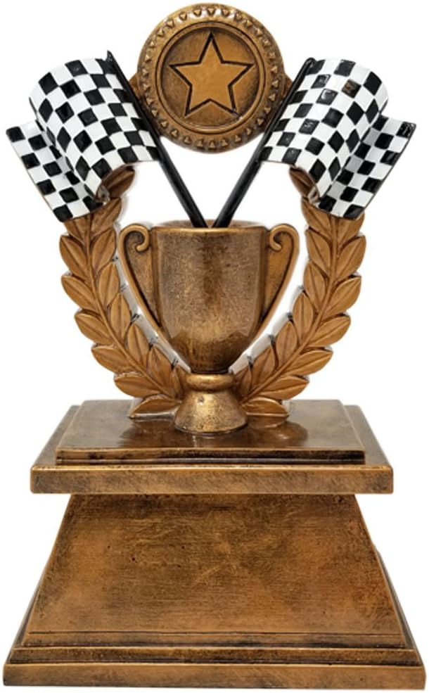 Decade Awards Racing Checkered Flag Trophy | Racing Award – 7 Inches Tall – Racing Cup Award