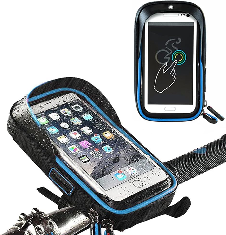 Bike Frame Bag, Double Zipper Transparent Touch Screen Bike Handlebar Bag, 360 Degree Rotatable Waterproof Bicycle Front Tube Pouch Mobile Phone Holder Bag, for Below 6 Inches Smartphone