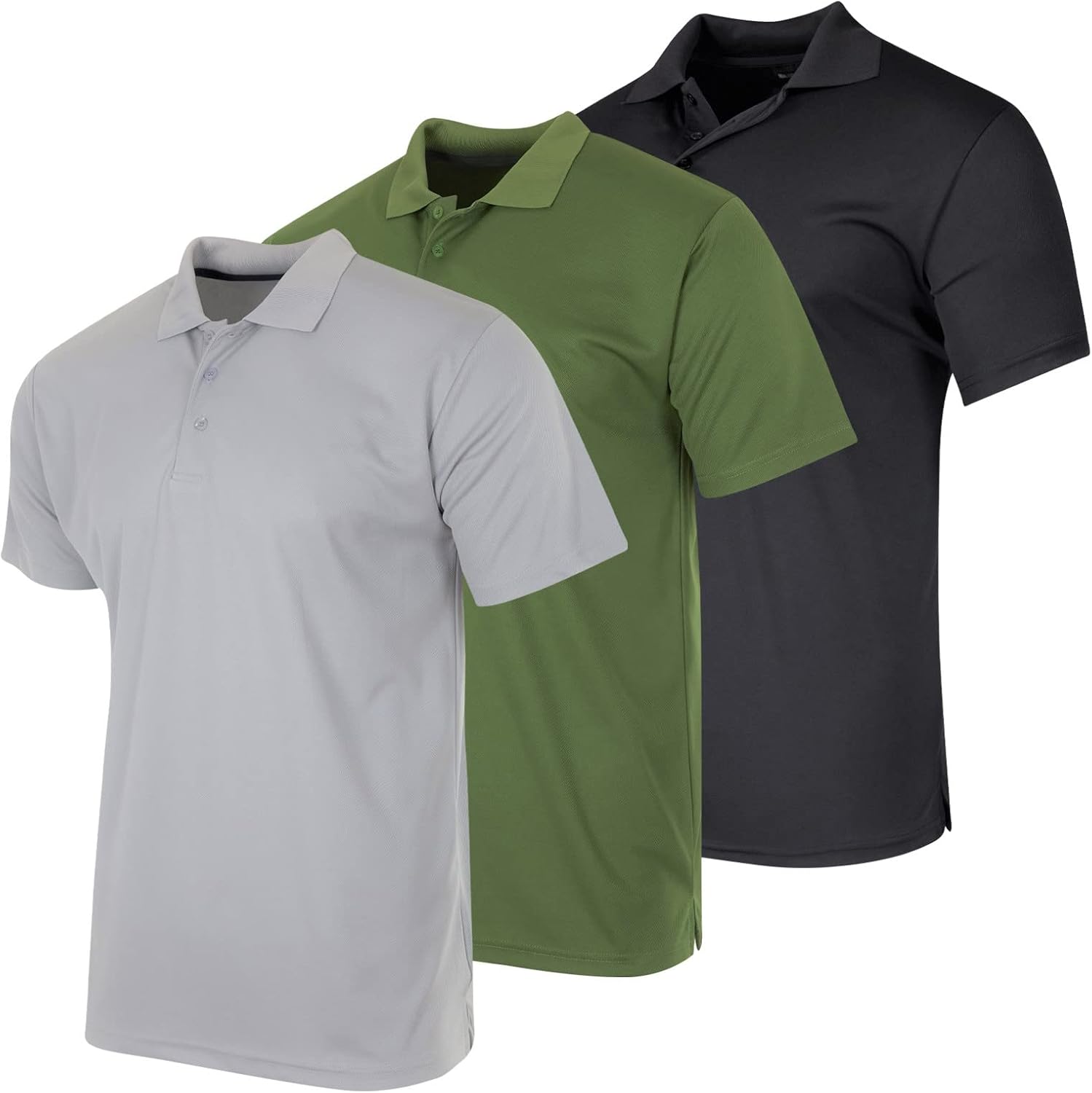 Real Essentials 3 Pack: Men’s Quick-Dry Short Sleeve Athletic Performance Polo Shirt (Available in Big & Tall)