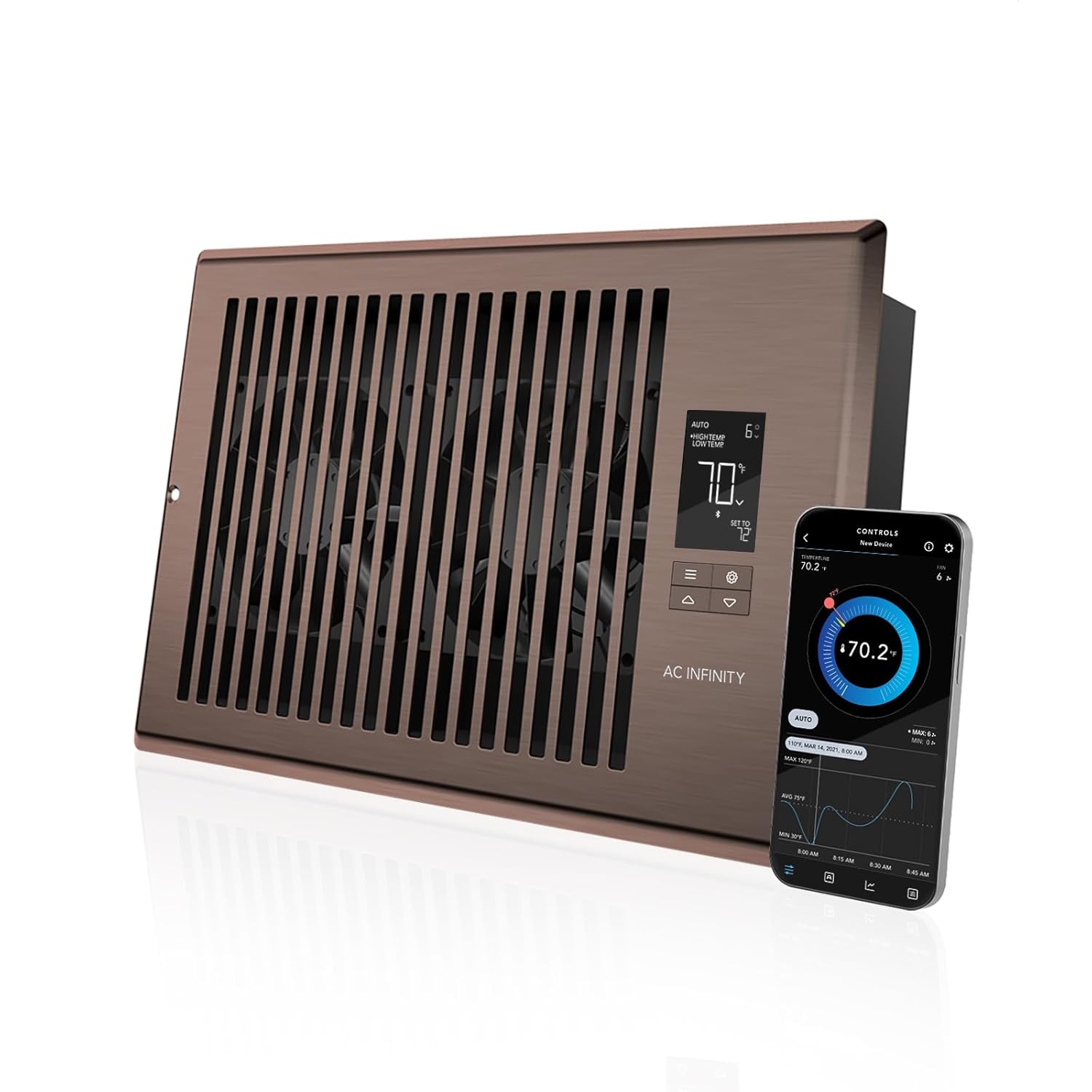 AC Infinity AIRTAP T6 Bronze, Register Booster Fan for 6” x 10” Register Holes, Improves Heating & Cooling Vents, Quiet 10-Speeds, Bluetooth App Control Data Alerts