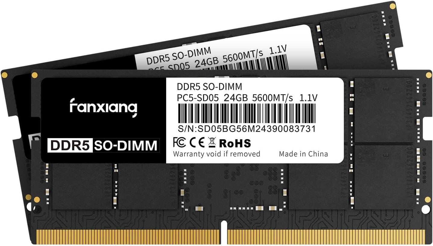 fanxiang SODIMM DDR5 5600MHz RAM 48GB Kit (2 x 24GB),CL46 1.1V SODIMM 262 Pin Laptop Memory Module Ram,Memory for Enhanced Gaming Performance and Smooth Multitasking