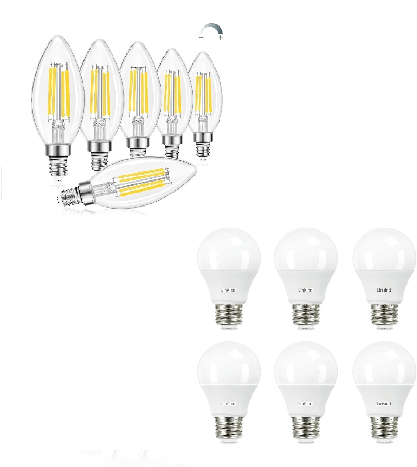 Linkind 60W Equivalent LED Light Bulbs, E12 LED Chandelier Light Bulbs, B11 Filament Candelabra Bulbs, Candle Bulbs, A19 Light Bulbs, 2700K Soft White