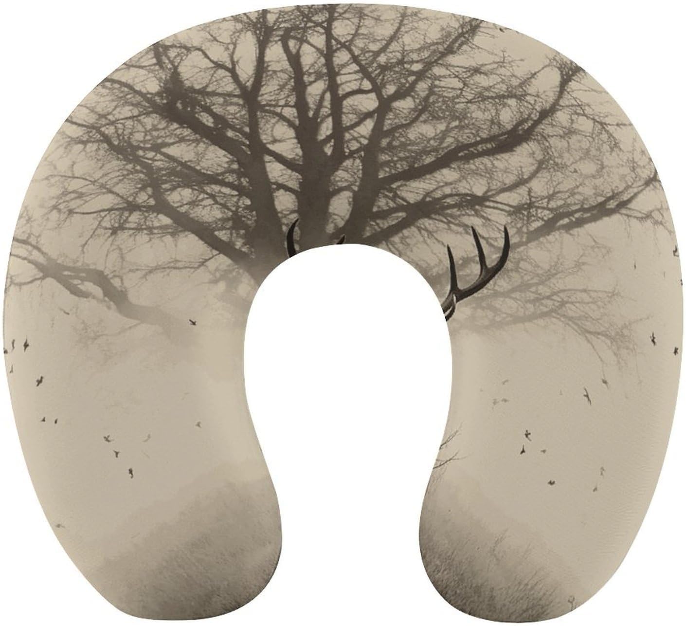 Travel Pillow Abstract Tree Elk Picture Printed Portable Neck Support Pillow Head Neck Support Travel Pillow for Planes, Trains, Self-Driving Cars