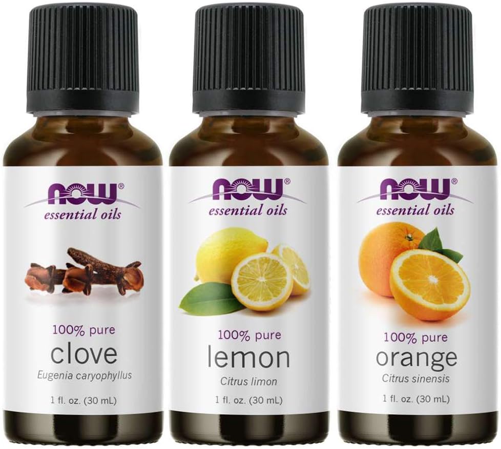 NOW Foods 3-Pack Variety of Essential Oils, Blues Relief Blend – Orange, Clove, lemon, 1 Ounce