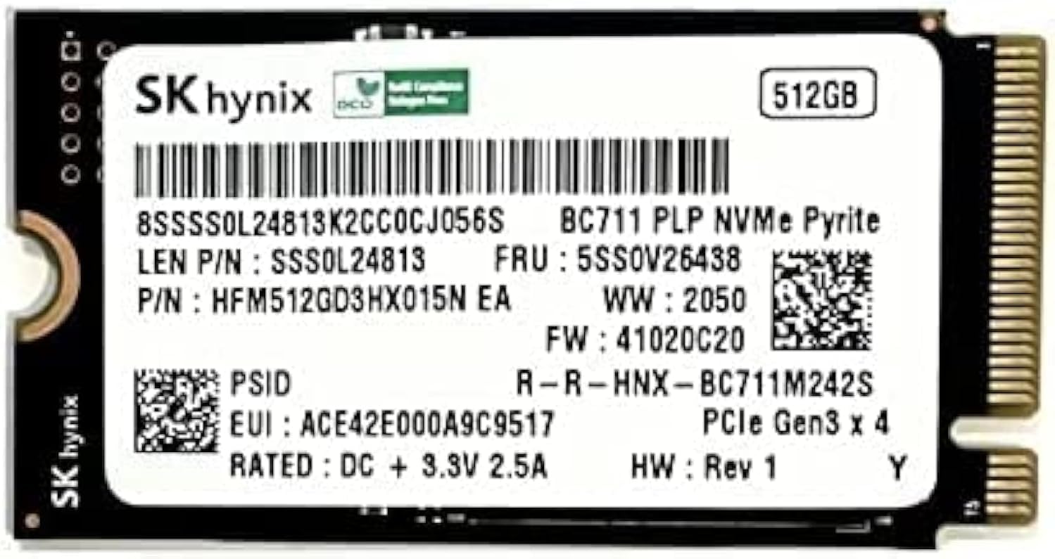 SKhynix 512GB M.2 2242 42mm BC711 NVMe PCIe Gen 3 x4 TLC SSD (HFM512GD3HX015N) for Dell HP Lenovo Laptop Ultrabook Tablet – Internal Solid State Drive (OEM New)