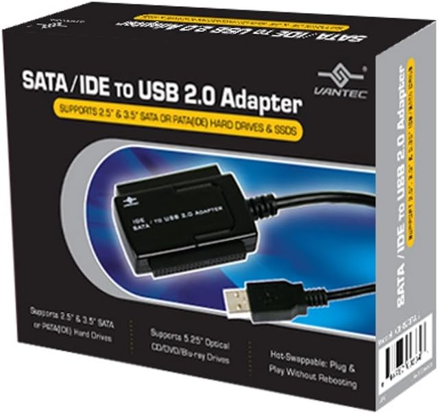 Vantec CB-ISATAU2 SATA/IDE to USB 2.0 Adapter Supports 2.5-Inch, 3.5-Inch, 5.25-Inch Hard Disk Drives (Black)