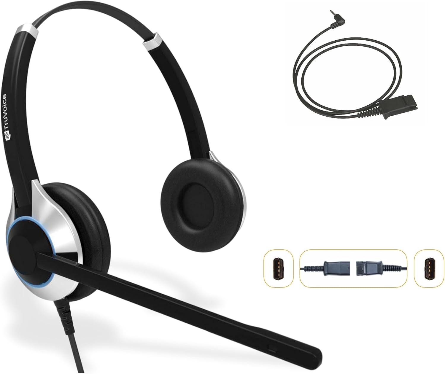 TruVoice HD-550 Premium Headset with Noise Canceling Microphone and 2.5mm Cable Compatible with Cisco SPA303, SPA502g, SPA504g, SPA508g, SPA509g, SPA514g, SPA525g and Phones with a 2.5mm Jack Port