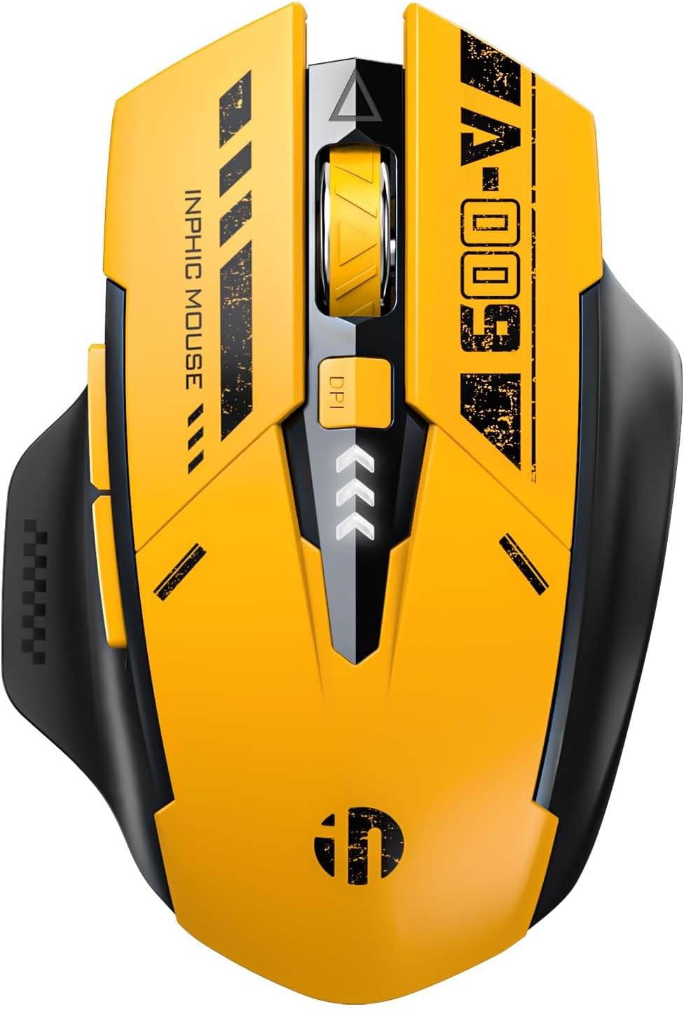 INPHIC Bluetooth Mouse Wireless Rechargeable Mecha Yellow Style Mouse for Multi-Device (BT 5.0/4.0+2.4Ghz), Battery Visible Computer Mouse