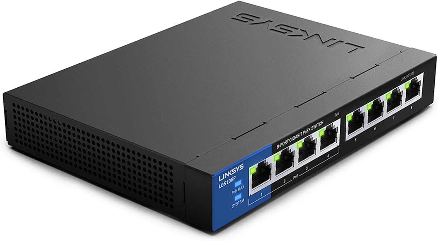 Linksys LGS108P 8 Port Gigabit Unmanaged Network PoE Switch with 4 PoE+ Ports @ 50W – Ideal for Business, Home, Office, IP Surveillance – Desktop Ethernet Switch Hub with Metal Housing