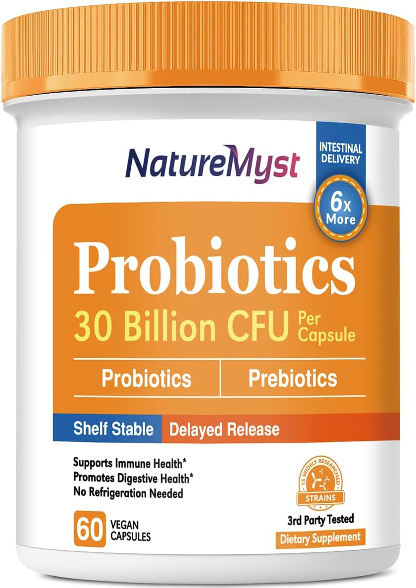 Probiotics, 30 Billion CFU, 15 Strains, with Prebiotics for Men and Women, Gut Health, Immune & Digestive Support, Shelf Stable, Delayed Release, 60 Vegan Caps