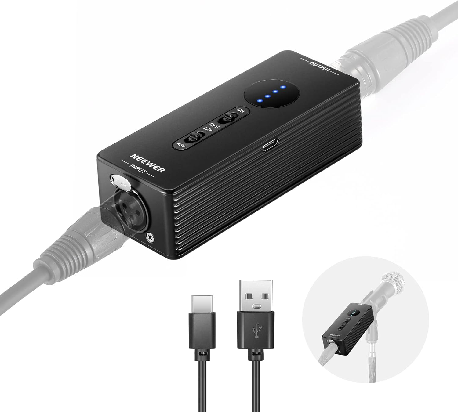 NEEWER Phantom Power Convertible 48V/12V Output, Up to 40h Working Time Portable Rechargeable Cordless Power Source with USB C Cable for Interview/Condenser Microphone, Outdoor Audio Interface, PP1