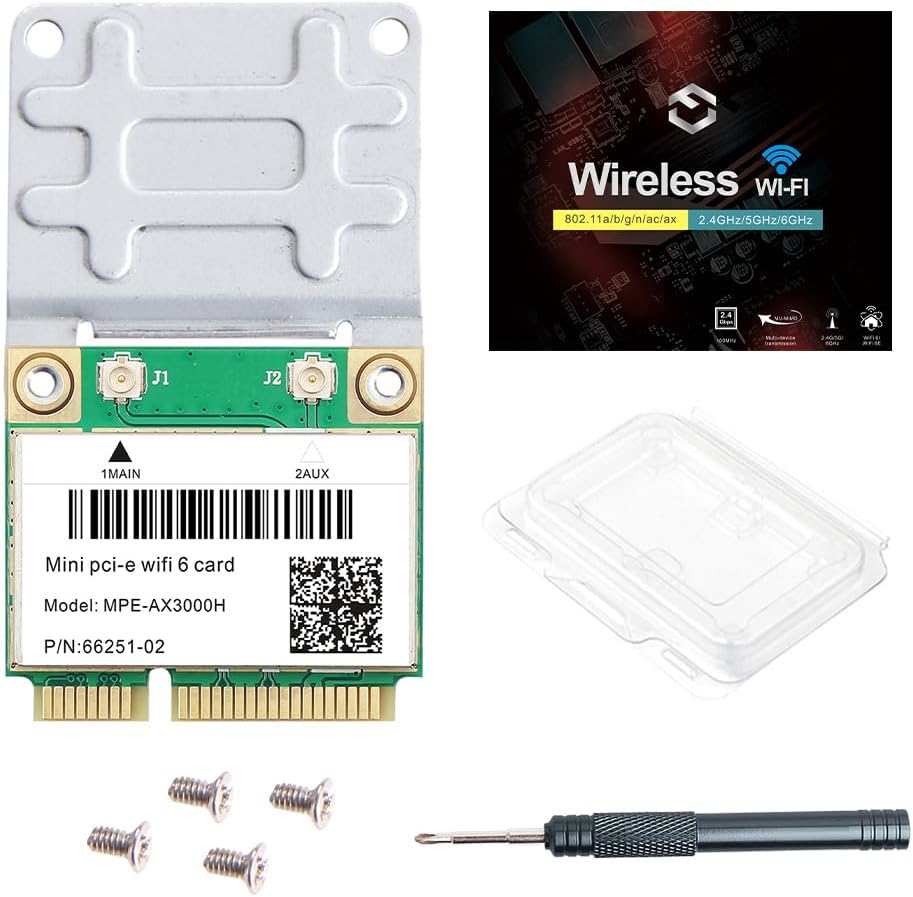 MPE-AX3000H WiFi 6 Wireless Card Dual Band 802.11ax Half Mini PCI-E WiFi Card PCI Express Network Adapter BT5.2 2.4GHz 574Mbps 5GHz 2.4Gbps(160MHz) for Windows 10/11 64 bit Better 7260HMW WiFi Card