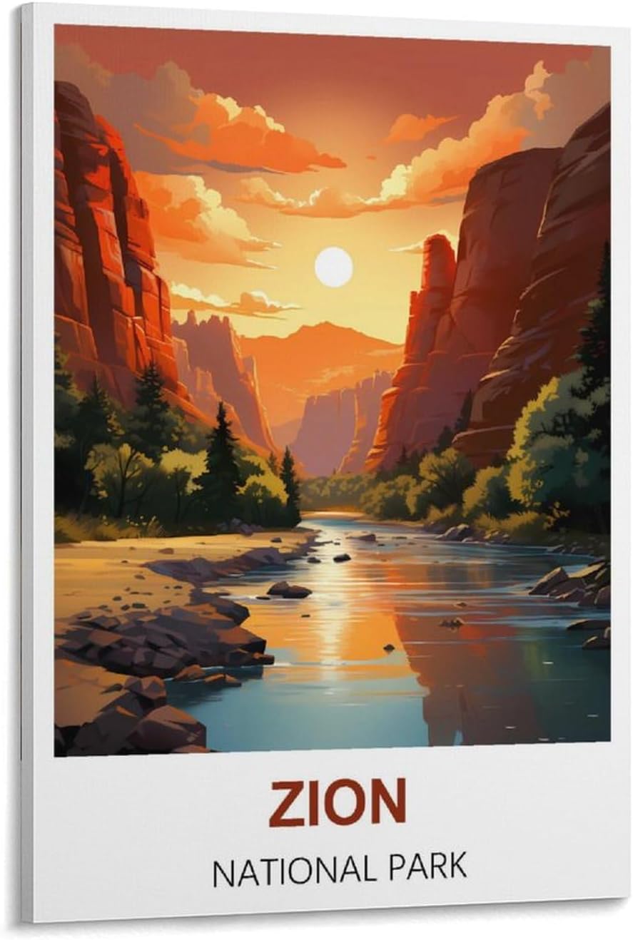 HWJUEICG Zion National Park Vintage Travel Posters 24x36inch(60x90cm) Canvas Wall Posters And Art Picture Print Modern Family Bedroom Decor Posters