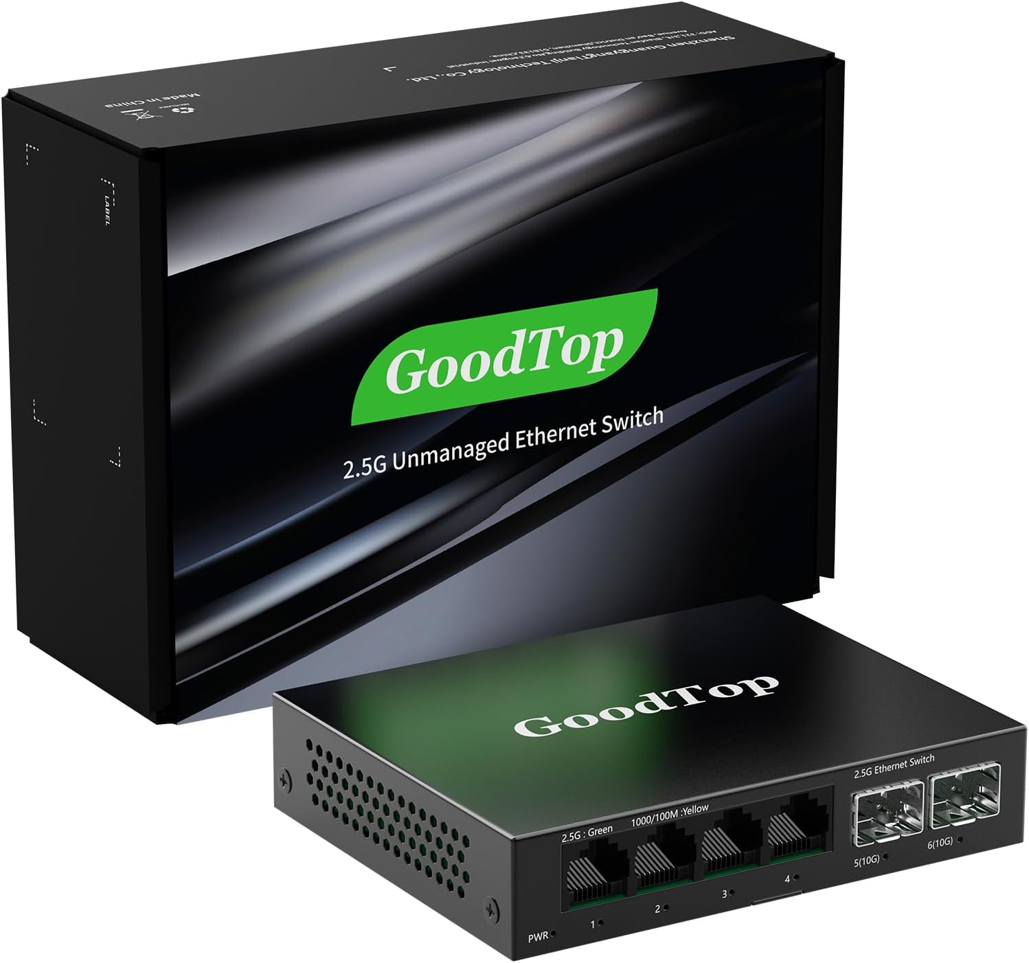 4 Port 2.5Gb Unmanaged Ethernet Switch with 2 x 10G SFP+,4 x 2.5G Base-T Port Compatible with 10/100/1000Mbps,60Gbps Switching Capacity,Metal Fanless Multi-Gigabit Homelab Setup Network Switch