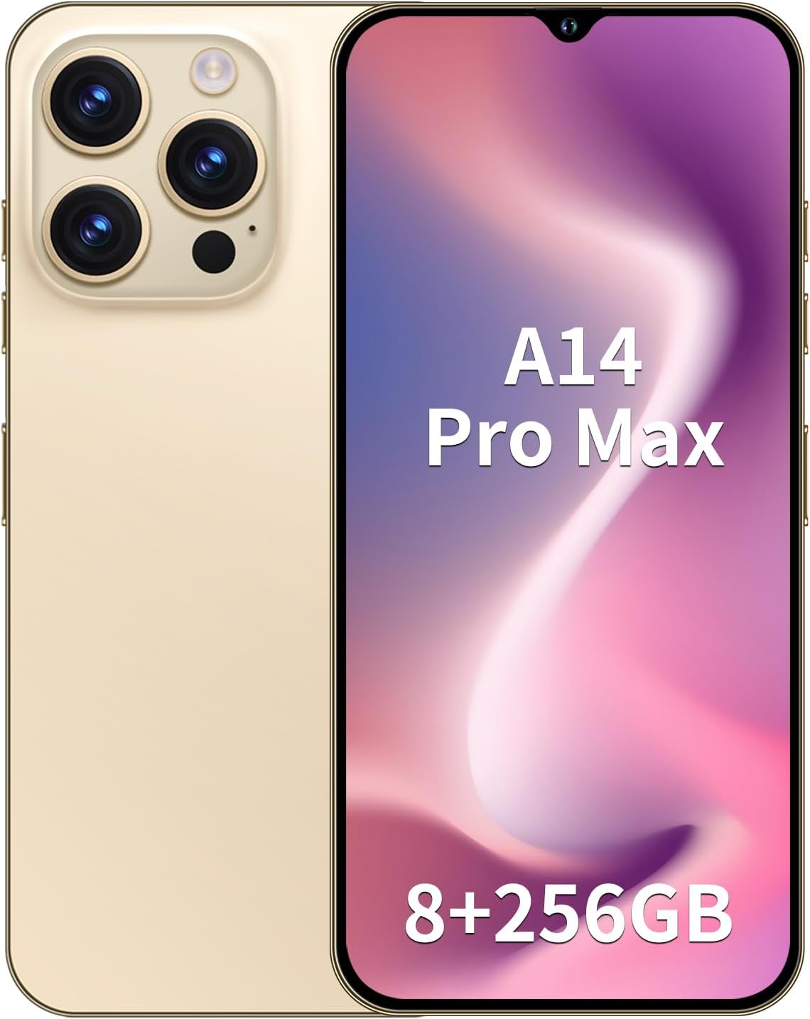 Unlocked Cell Phones A14 Pro max Smartphones Android 13 Phones 8GB+256GB/6.8″ Display/13MP+50MP Camera/6800 mAh/Dual SIM (Gold)