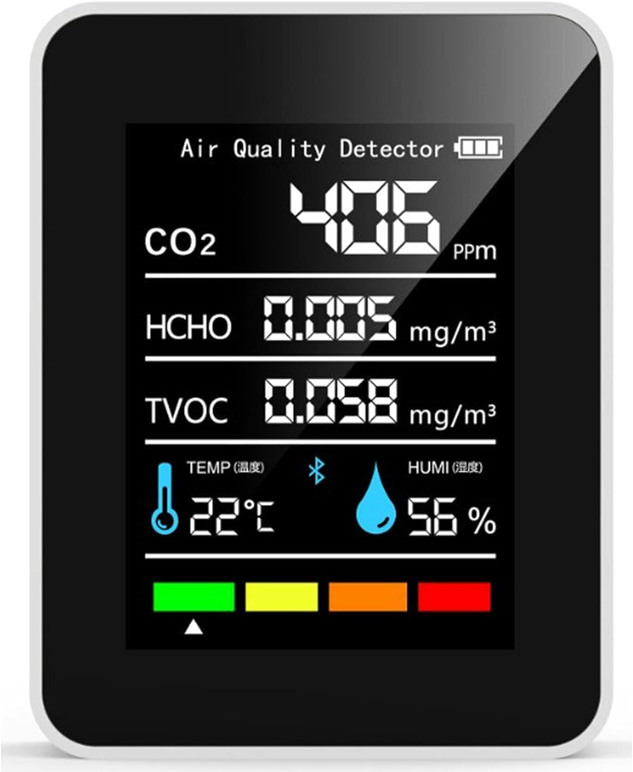 Indoor CO2 Detector Battery Operated Air Quality Monitor 1 Second Update for Detecting Carbon Dioxide Hcho Tvoc Temp Humidity