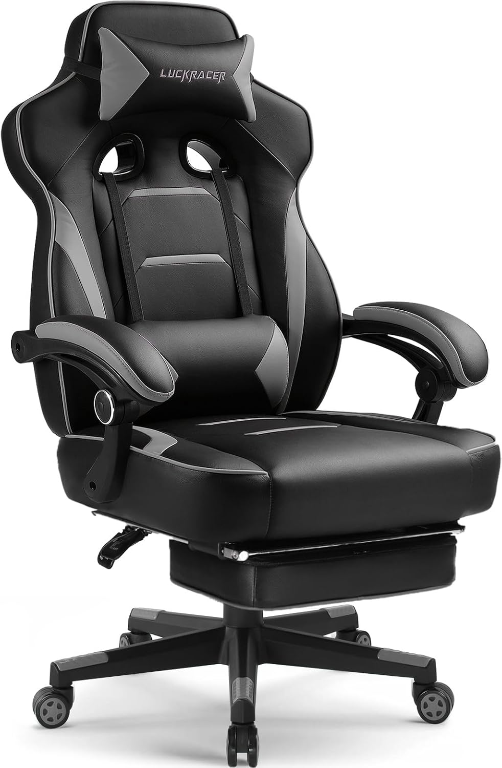 GTPLAYER Gaming Chair with Footrest, Big and Tall Game Chair 350lb Racing Style Computer Chair, Ergonomic Executive Office Chair High Back with Lumbar Support and Recliner, Gray