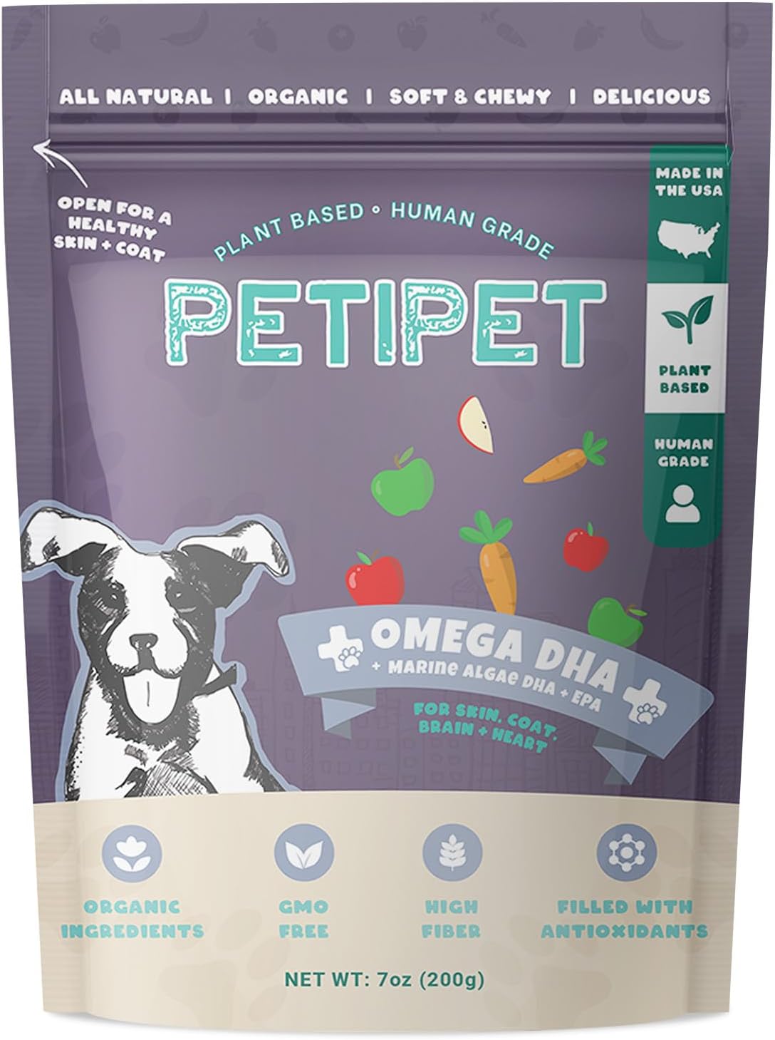 Omega 3 for Dogs – Skin, Coat, Brain and Heart Health Supplement – for Dry, Itchy, or Flaky Skin – Allergies and Itch Relief Chews – DHA and EPA Omega 3 Fatty Acids from Marine Algae