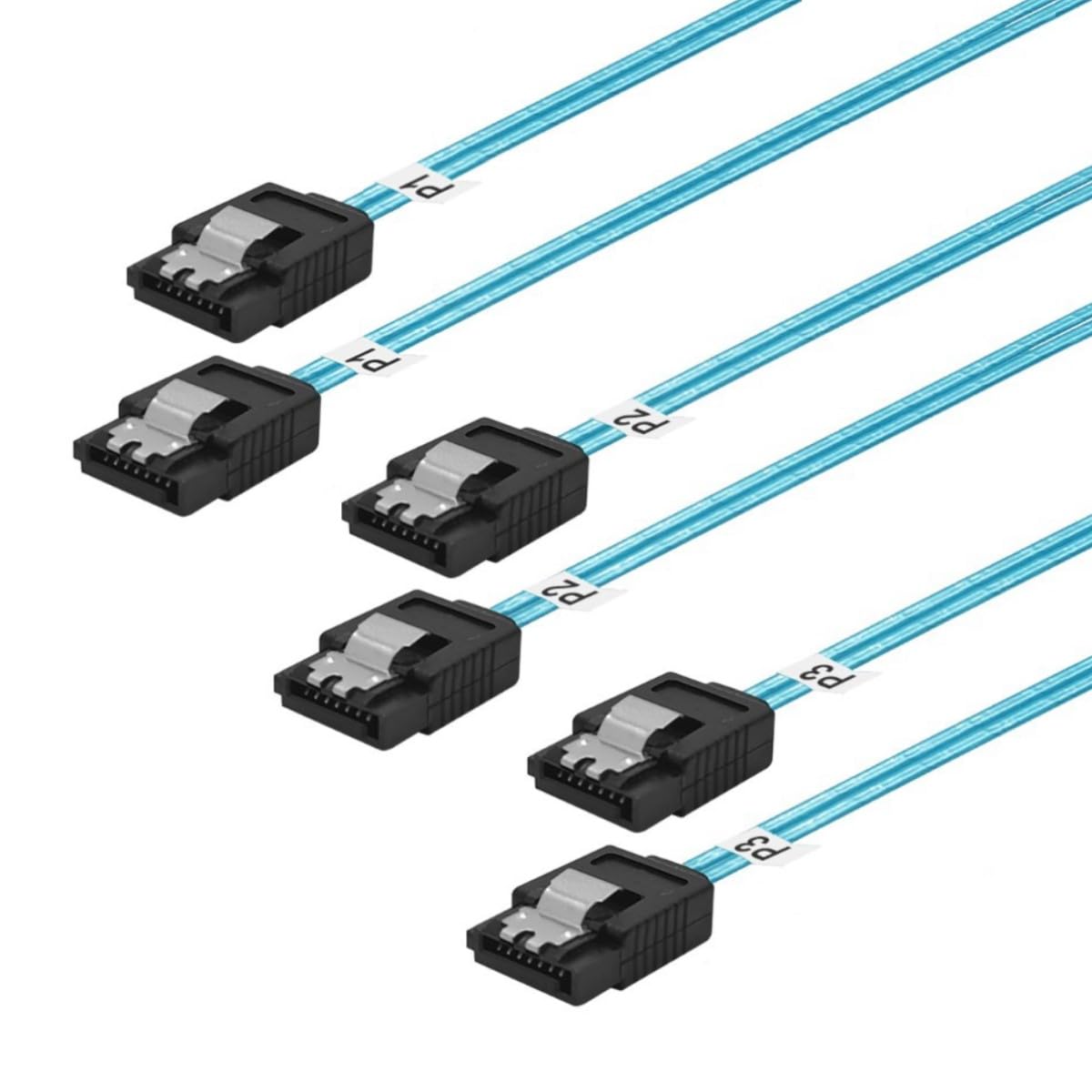 SATA-III Cable:12 Inches,3 Pack SATA 6Gbps Cables Flexible SATA Cable,Straight SATA SSD Cable,Thin-SATA Cable with Locking Latch for SSD, HDD, Blue (0.3M)