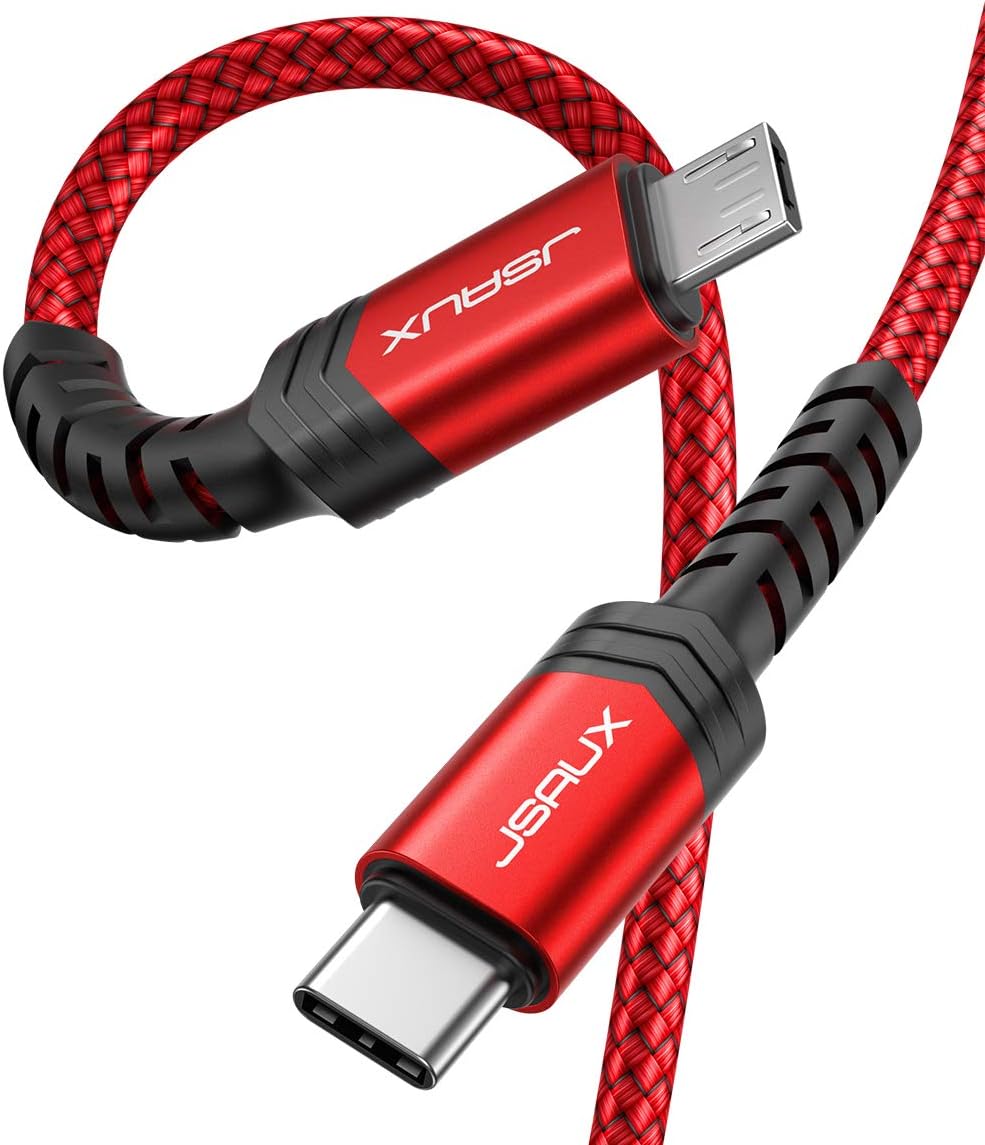 JSAUX USB C to Micro USB Cable 10ft, Type C to Micro USB Charger Braided Cord, Support Charge & Sync Compatible with Galaxy S8, S9, S10, Pixel 3 XL, 2 XL and Micro USB Devices