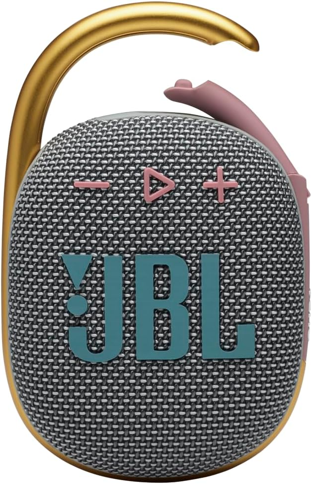 JBL Clip 4 – Portable Mini Bluetooth Speaker, big audio and punchy bass, integrated carabiner, IP67 waterproof and dustproof, 10 hours of playtime, speaker for home, outdoor and travel (Grey)